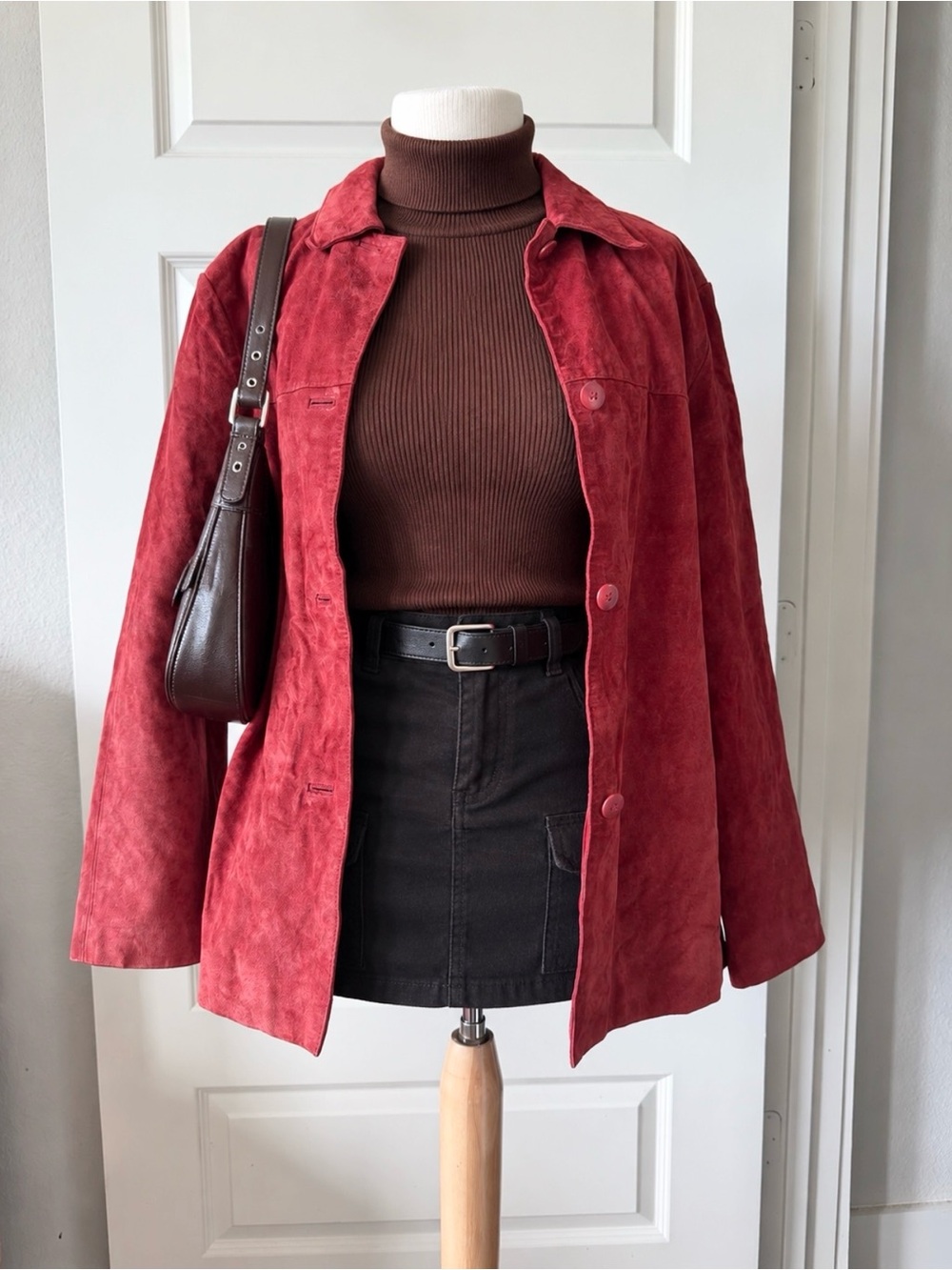Vintage Suede Clio Red 100% Leather Jacket